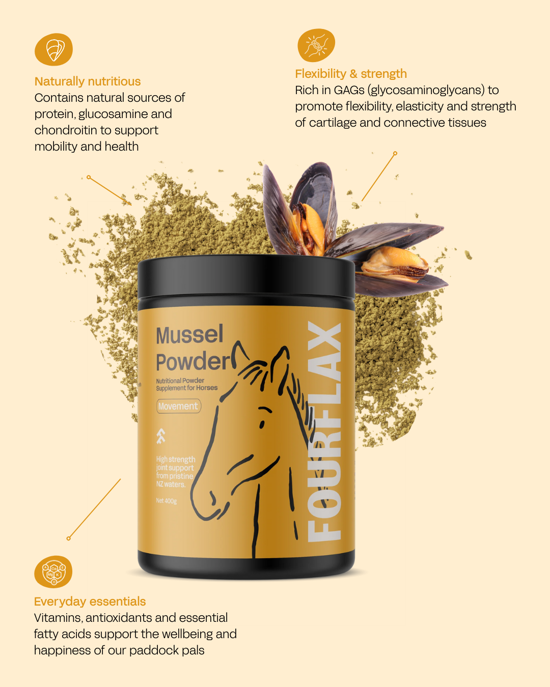 Equine Mussel Powder - NZ Green Lipped Mussel Powder for Horses