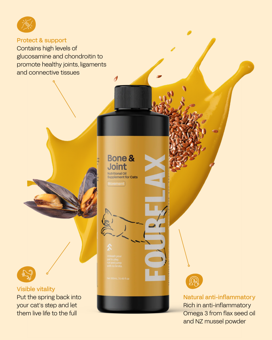 Feline Bone & Joint Oil * Cat Supplement for Joints & Mobility